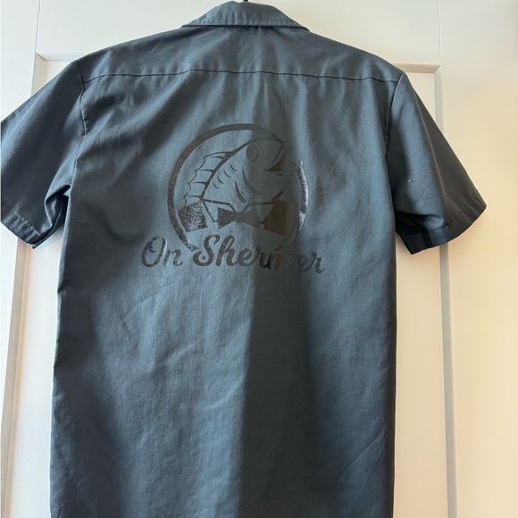 Dickies Work Shirt Small Button Down Gray Lucky Fish Utility Top novelty - Picture 12 of 14